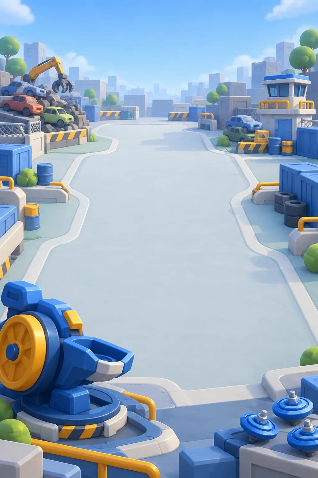 Illustrated Spin Rampage world with a spinning top in a deserted city